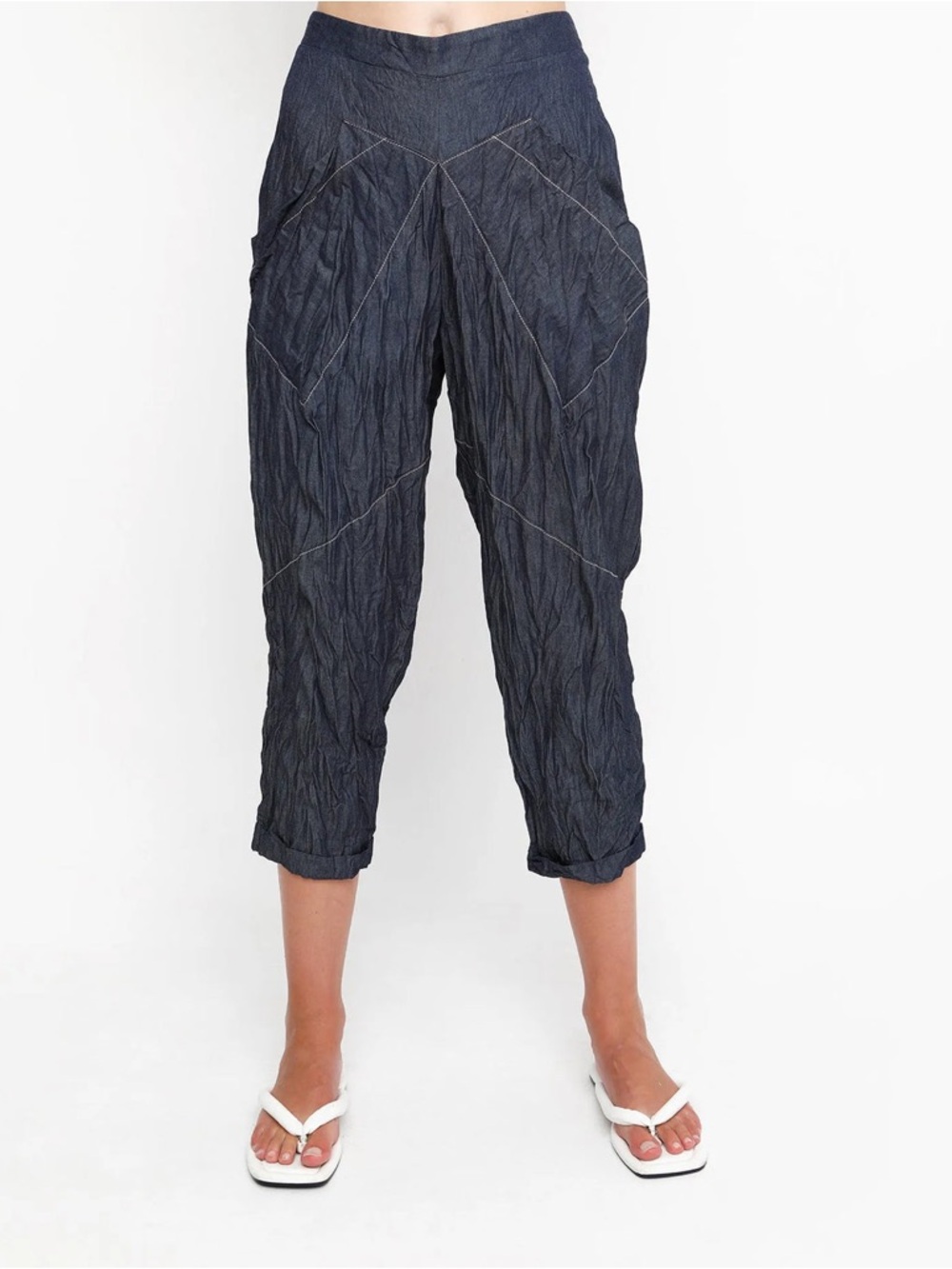 Ozai N Ku Crinkle Stitch Black Faux Leather Pants Small NWT
